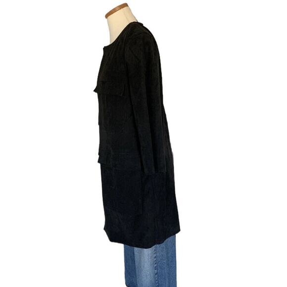 Vegan Suede Stretch Midi Coat Open Black H&M Cardigan Pockets Small Safari - Picture 4 of 8